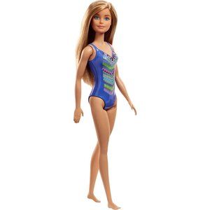 Barbie Beach Doll with Blue Patterned Swimsuit NEW